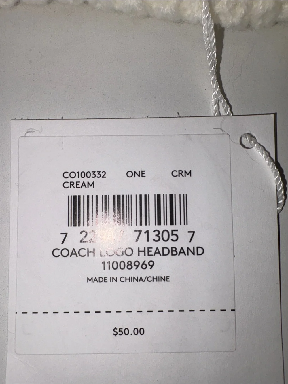 Coach Cream Ribbed Knit Headband with Signature Patch